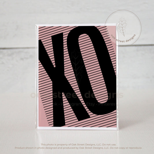 XO Lines, Black & Blush Folded Card