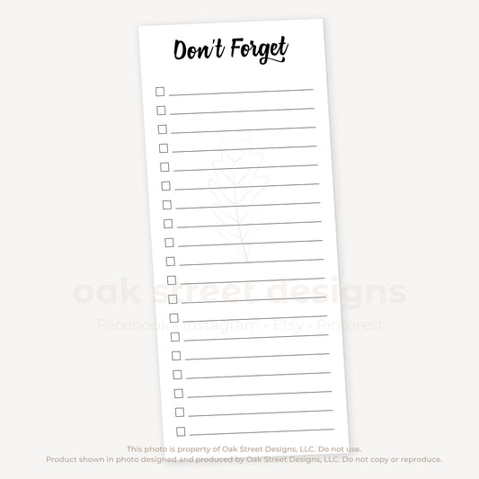 Don't Forget List Tall Notepad