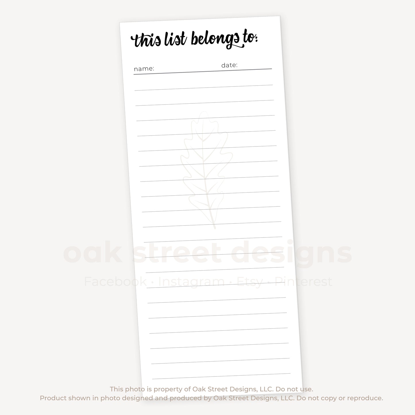 This List Belongs To Tall Notepad